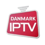 Logo for IPTV Danmark med rød og hvid gradient, symbol på pålidelig dansk IPTV service.