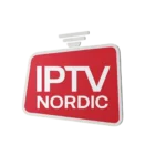 IPTV Nordic logo i rødt med hvid tekst og antenneikon