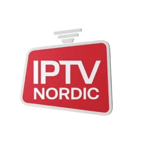 IPTV Nordic logo i rødt med hvid tekst og antenneikon